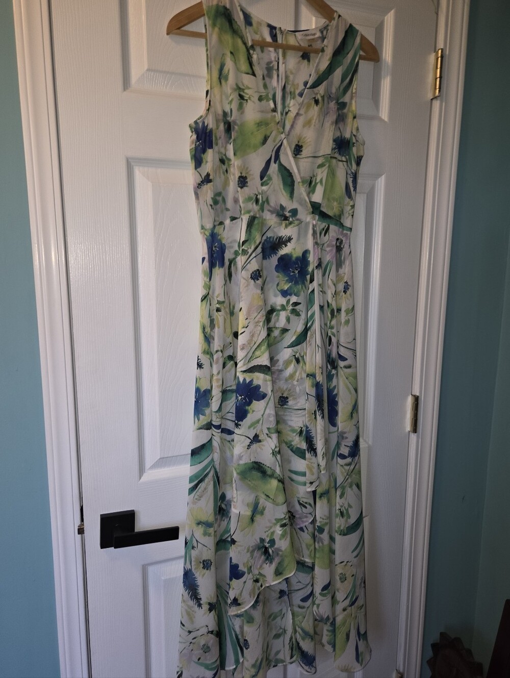 Calvin Klein White Maxi Dress with Blue & Green Floral Print